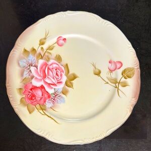 Global Art Pink Rose and Cream Dinner Plate